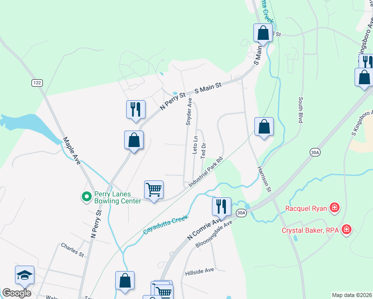 map of restaurants, bars, coffee shops, grocery stores, and more near 21 Snyder Avenue in Johnstown