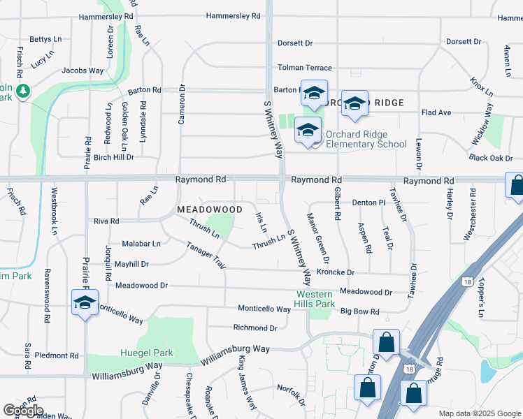 map of restaurants, bars, coffee shops, grocery stores, and more near 2101 Iris Lane in Madison