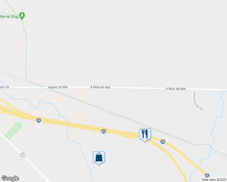 map of restaurants, bars, coffee shops, grocery stores, and more near 4650 4 Mile Road Northwest in Grand Rapids
