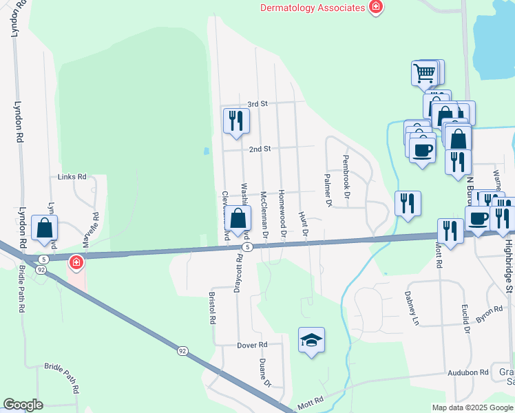 map of restaurants, bars, coffee shops, grocery stores, and more near 117 McClennan Dr in Fayetteville