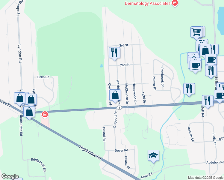 map of restaurants, bars, coffee shops, grocery stores, and more near 114 Cleveland Blvd in Fayetteville