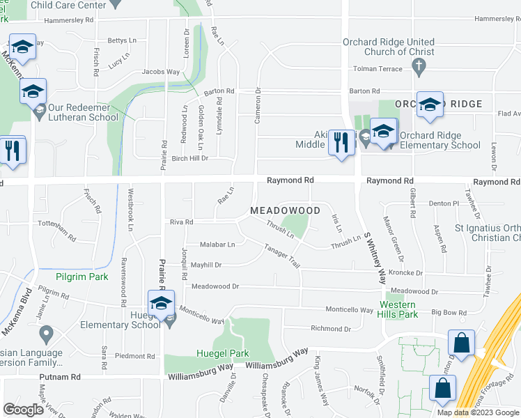 map of restaurants, bars, coffee shops, grocery stores, and more near 2017 Cameron Drive in Madison