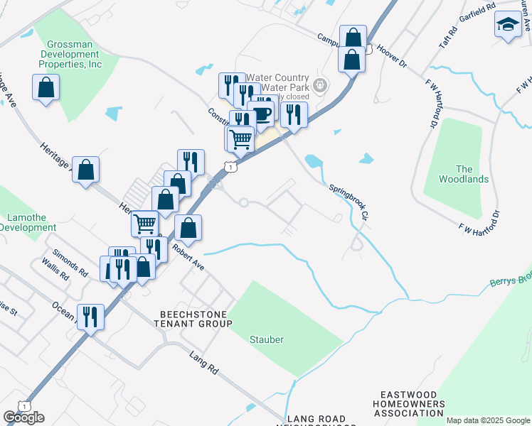 map of restaurants, bars, coffee shops, grocery stores, and more near 312 White Cedar Boulevard in Portsmouth