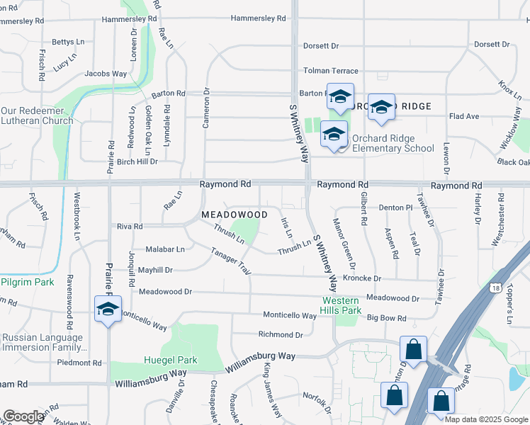 map of restaurants, bars, coffee shops, grocery stores, and more near 2101 Leland Drive in Madison