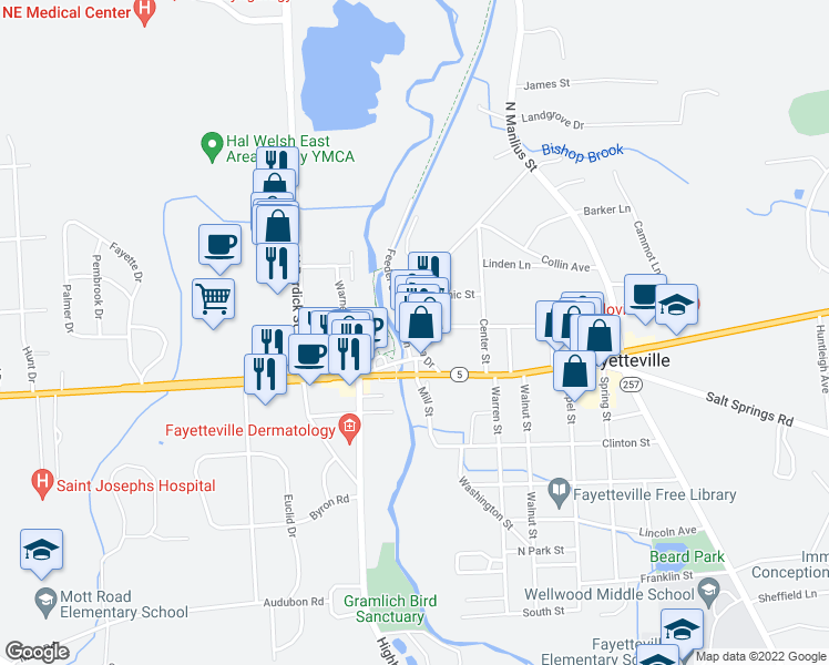 map of restaurants, bars, coffee shops, grocery stores, and more near 117 Brooklea Dr in Fayetteville