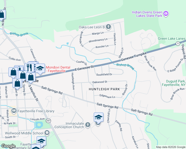 map of restaurants, bars, coffee shops, grocery stores, and more near 106 Southfield Drive in Fayetteville