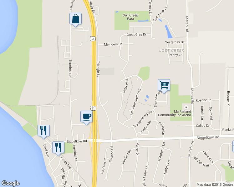 map of restaurants, bars, coffee shops, grocery stores, and more near 10 Valor Circle in Madison