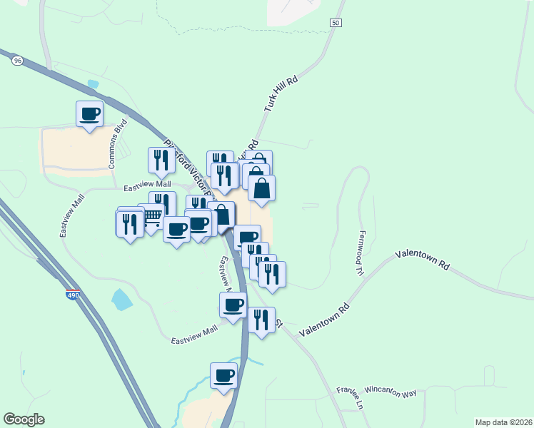map of restaurants, bars, coffee shops, grocery stores, and more near 10-80 Cobblestone Court Drive in Victor