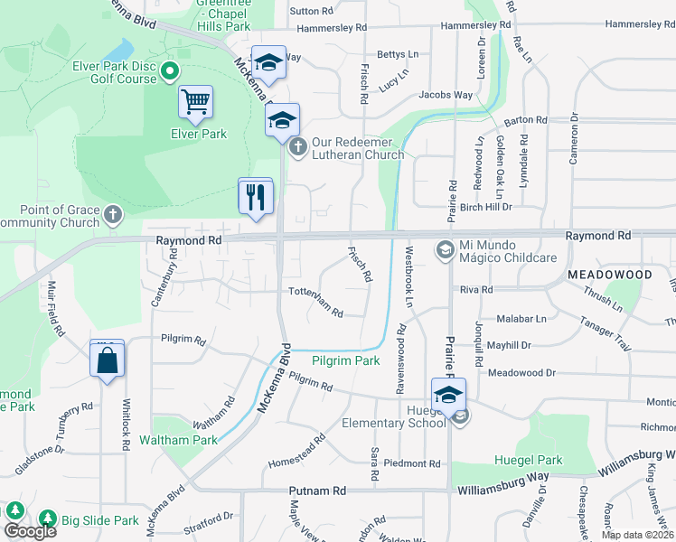 map of restaurants, bars, coffee shops, grocery stores, and more near 2017 Adderbury Lane in Madison