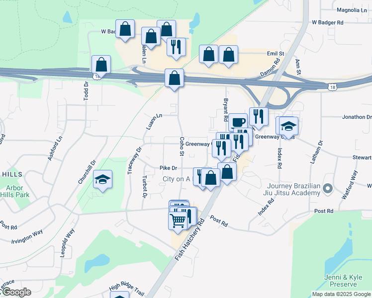 map of restaurants, bars, coffee shops, grocery stores, and more near 2850 Coho Street in Fitchburg