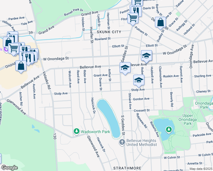 map of restaurants, bars, coffee shops, grocery stores, and more near 405 Laforte Ave in Syracuse