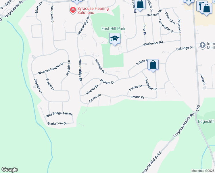map of restaurants, bars, coffee shops, grocery stores, and more near 311 Mallard Drive in Camillus