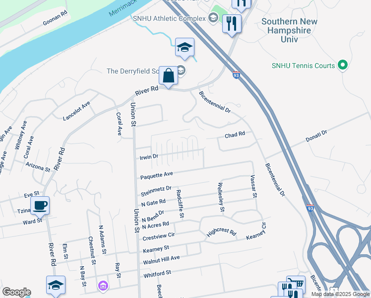 map of restaurants, bars, coffee shops, grocery stores, and more near 184 Irwin Drive in Manchester