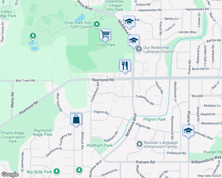 map of restaurants, bars, coffee shops, grocery stores, and more near 6754 Tottenham Road in Madison