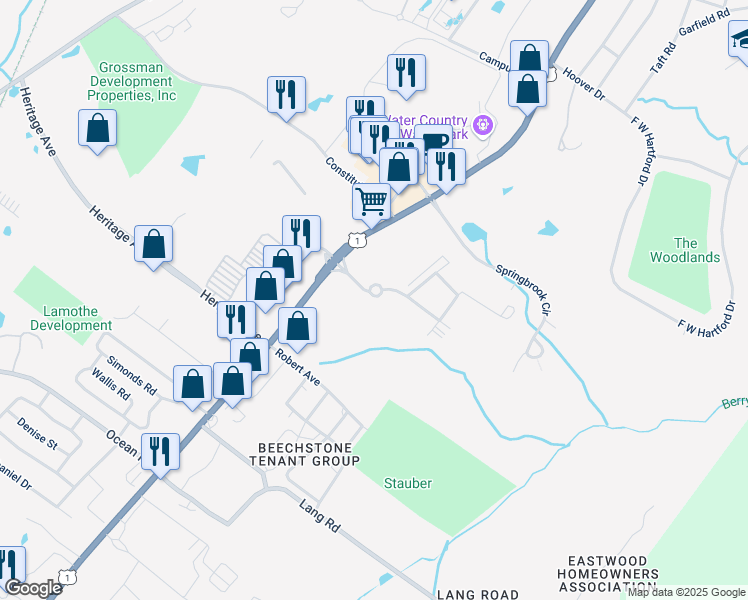 map of restaurants, bars, coffee shops, grocery stores, and more near 307 White Cedar Boulevard in Portsmouth