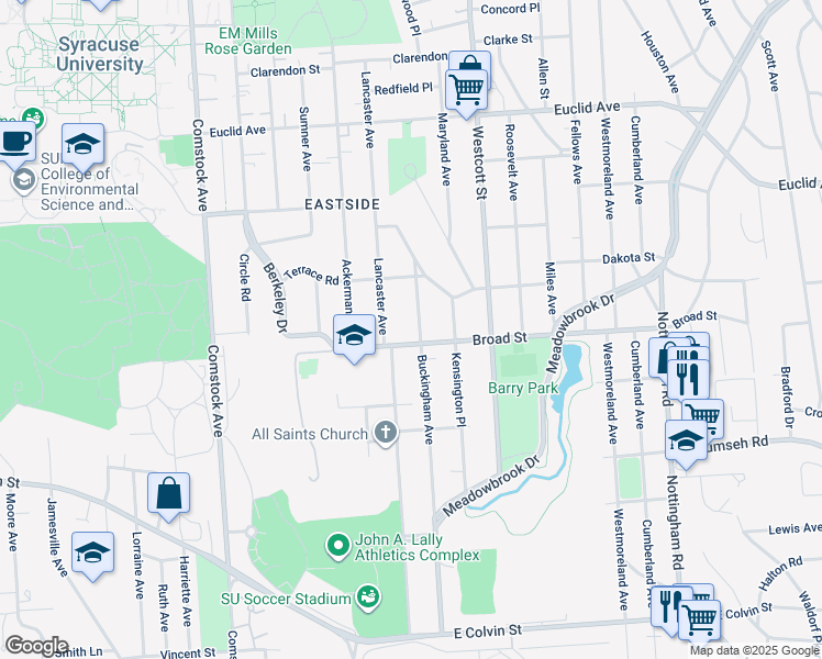 map of restaurants, bars, coffee shops, grocery stores, and more near 311 Broad Street in Syracuse