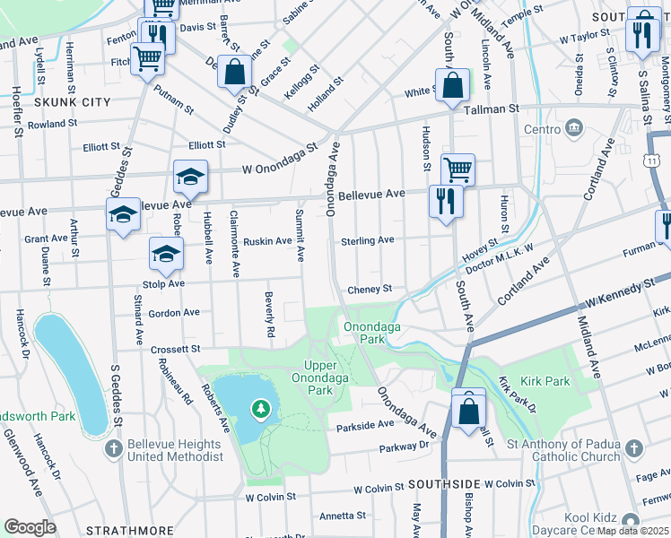 map of restaurants, bars, coffee shops, grocery stores, and more near 334 Coolidge Avenue in Syracuse