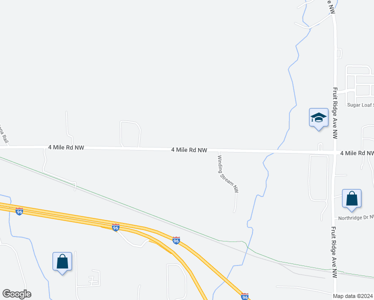 map of restaurants, bars, coffee shops, grocery stores, and more near 4380 4 Mile Rd NW in Grand Rapids