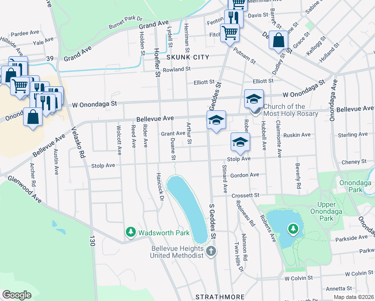 map of restaurants, bars, coffee shops, grocery stores, and more near 405 Laforte Avenue in Syracuse