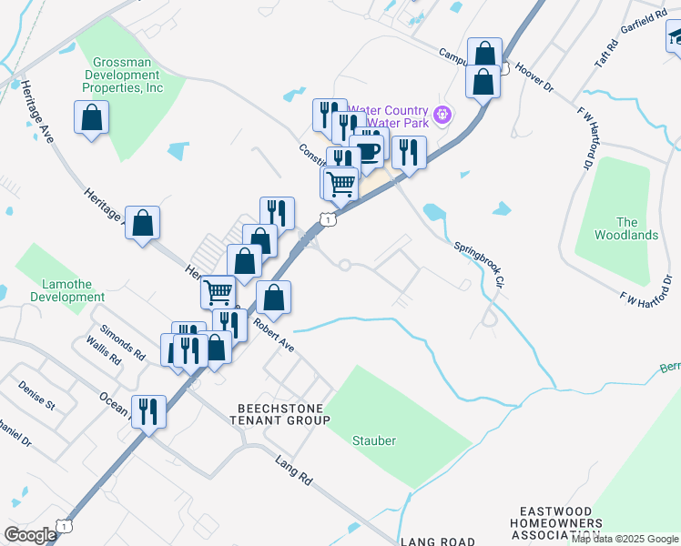 map of restaurants, bars, coffee shops, grocery stores, and more near 307 White Cedar Boulevard in Portsmouth
