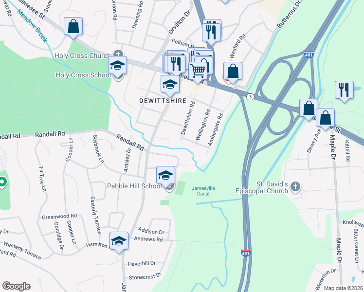 map of restaurants, bars, coffee shops, grocery stores, and more near 306 Dewittshire Rd S in Syracuse