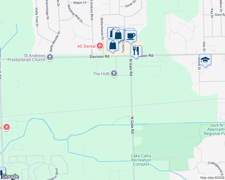 map of restaurants, bars, coffee shops, grocery stores, and more near 8428 Davison Road in Davison