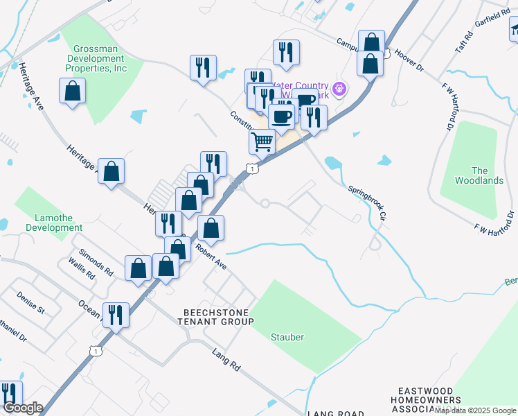 map of restaurants, bars, coffee shops, grocery stores, and more near 307 White Cedar Boulevard in Portsmouth