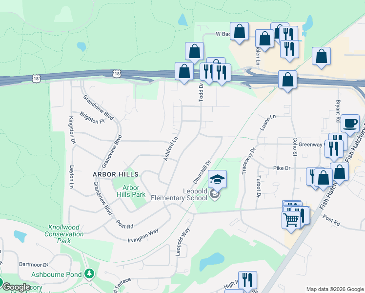 map of restaurants, bars, coffee shops, grocery stores, and more near 3011 Todd Drive in Madison