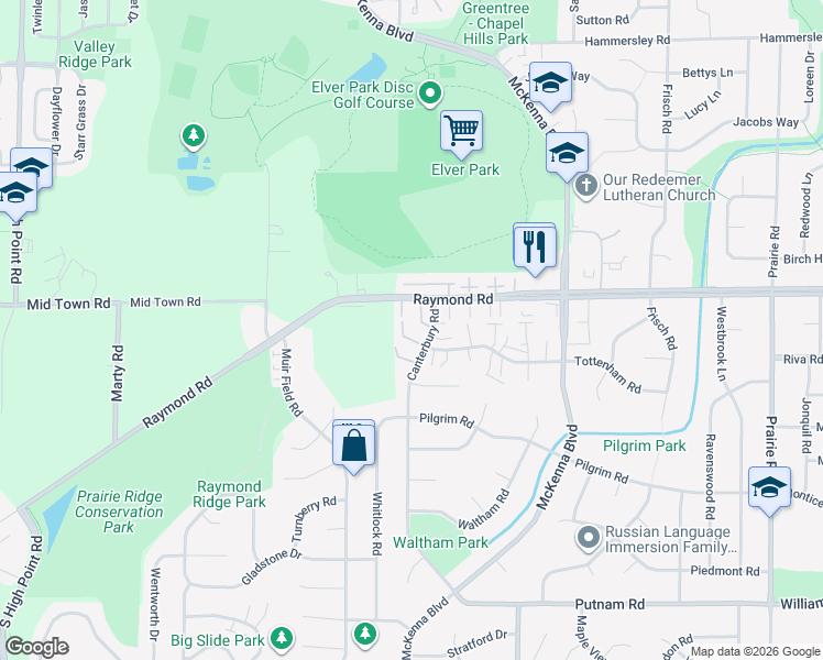 map of restaurants, bars, coffee shops, grocery stores, and more near 16 Boca Grande Way in Madison