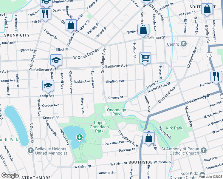 map of restaurants, bars, coffee shops, grocery stores, and more near 334 Coolidge Avenue in Syracuse