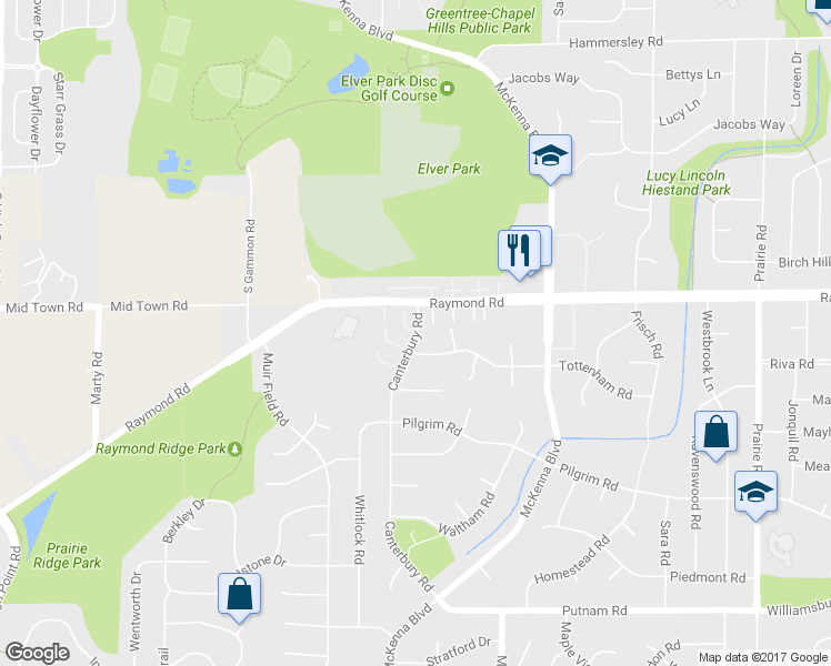 map of restaurants, bars, coffee shops, grocery stores, and more near 4 Springfield Court in Madison