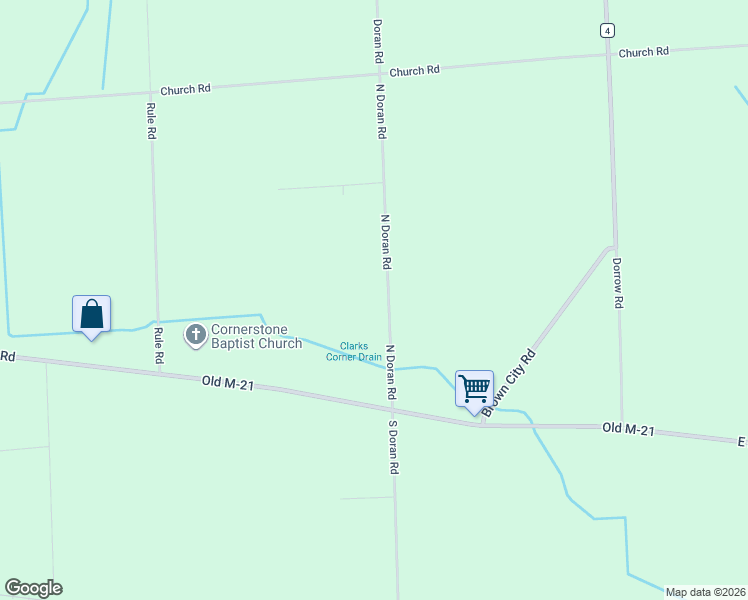 map of restaurants, bars, coffee shops, grocery stores, and more near 91 North Doran Road in Imlay City
