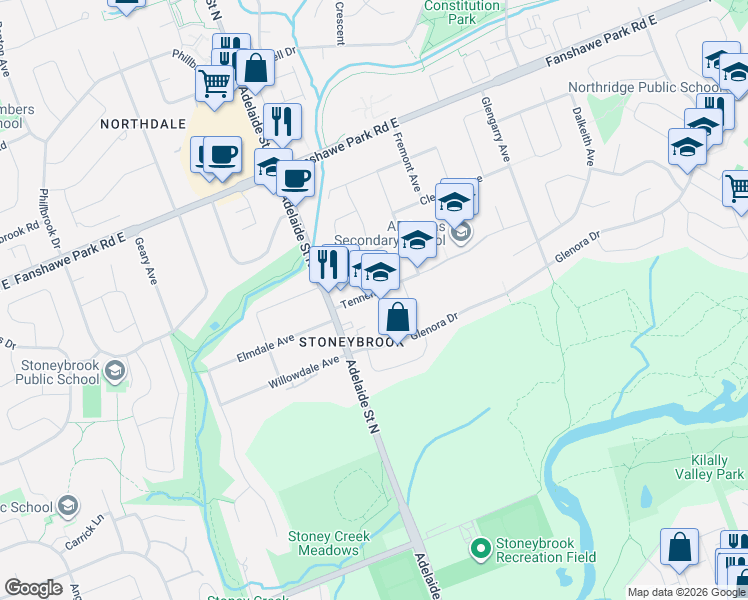 map of restaurants, bars, coffee shops, grocery stores, and more near 657 Tennent Avenue in London