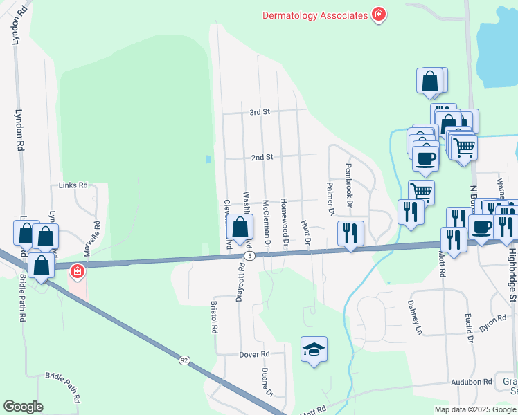 map of restaurants, bars, coffee shops, grocery stores, and more near 117 McClennan Drive in Fayetteville