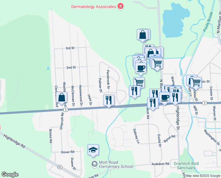 map of restaurants, bars, coffee shops, grocery stores, and more near 102 Pembrook Drive in Fayetteville