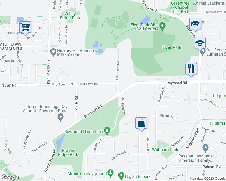 map of restaurants, bars, coffee shops, grocery stores, and more near 7203 Mid Town Road in Madison