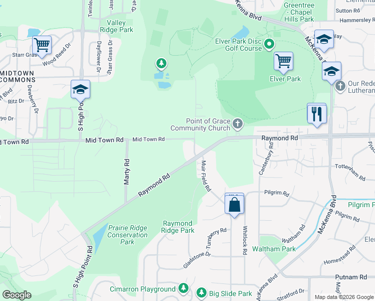 map of restaurants, bars, coffee shops, grocery stores, and more near 7203 Mid Town Road in Madison