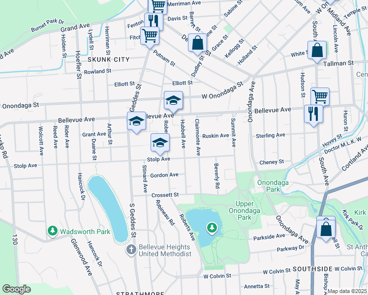 map of restaurants, bars, coffee shops, grocery stores, and more near 320 Stolp Avenue in Syracuse