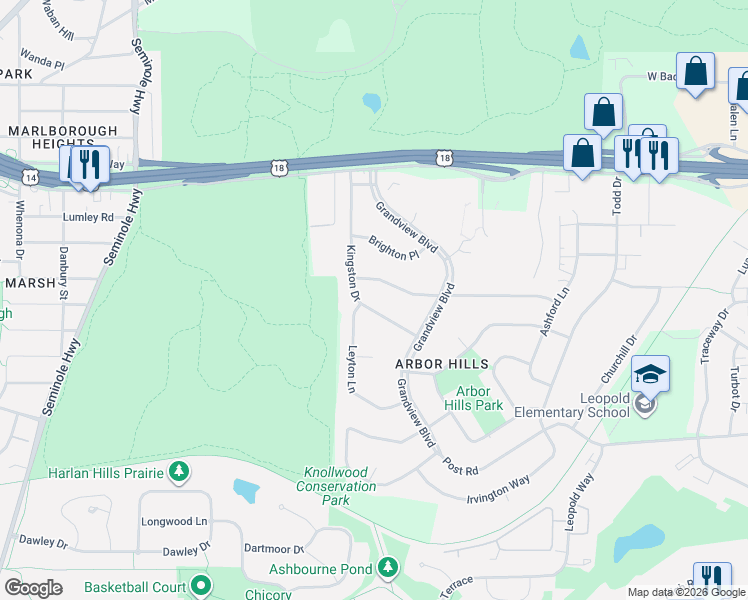 map of restaurants, bars, coffee shops, grocery stores, and more near 3301 Kingston Drive in Madison