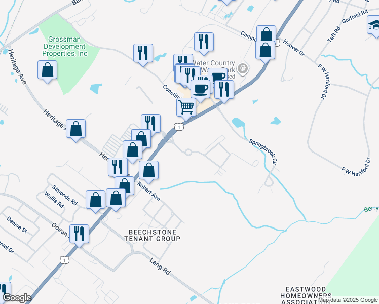 map of restaurants, bars, coffee shops, grocery stores, and more near 307 White Cedar Boulevard in Portsmouth