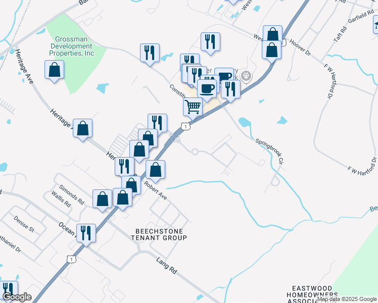 map of restaurants, bars, coffee shops, grocery stores, and more near 307 White Cedar Boulevard in Portsmouth