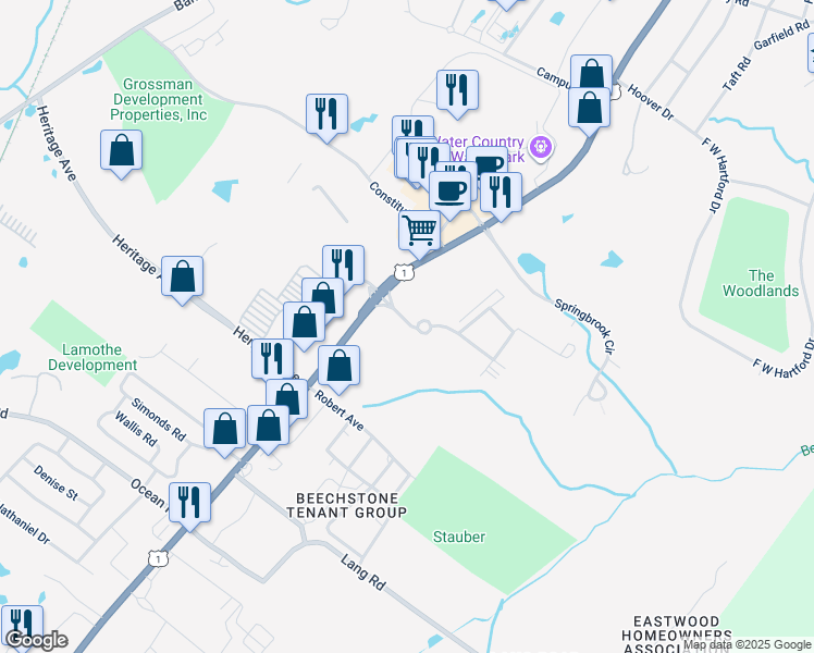 map of restaurants, bars, coffee shops, grocery stores, and more near 307 White Cedar Boulevard in Portsmouth