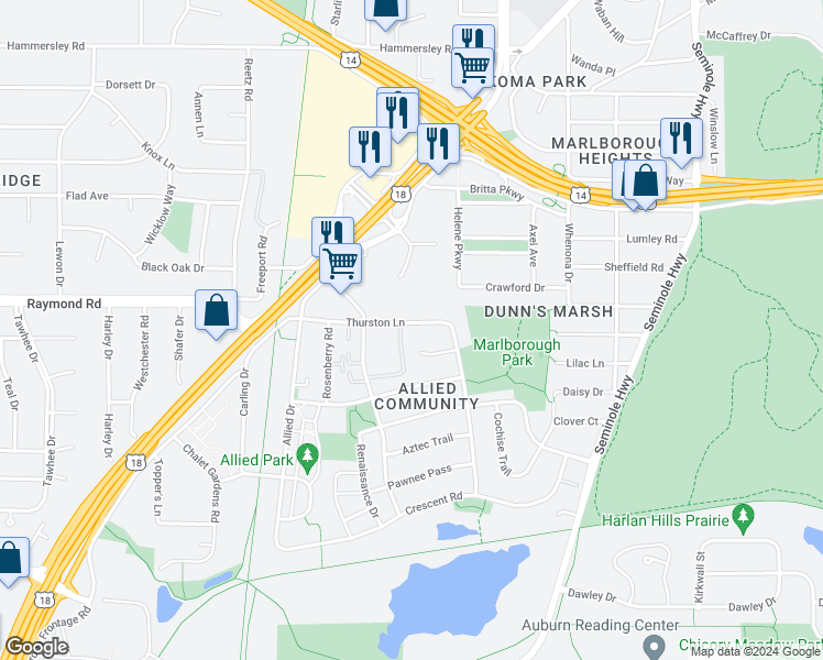 map of restaurants, bars, coffee shops, grocery stores, and more near 4510 Belmar Circle in Fitchburg
