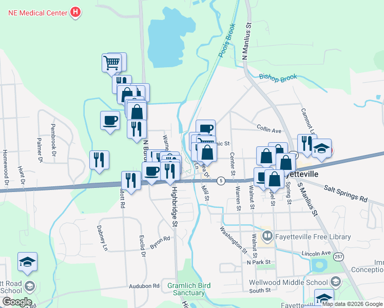 map of restaurants, bars, coffee shops, grocery stores, and more near 117 Brooklea Drive in Fayetteville