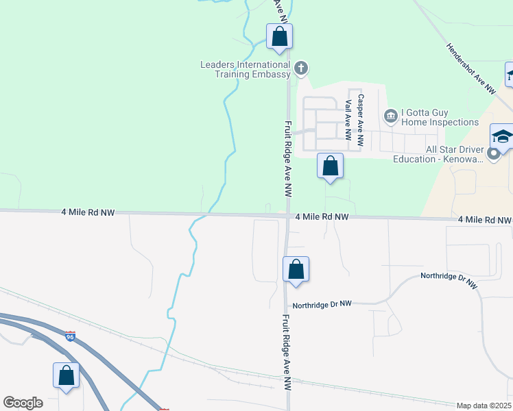 map of restaurants, bars, coffee shops, grocery stores, and more near 3875 4 Mile Road Northwest in Grand Rapids