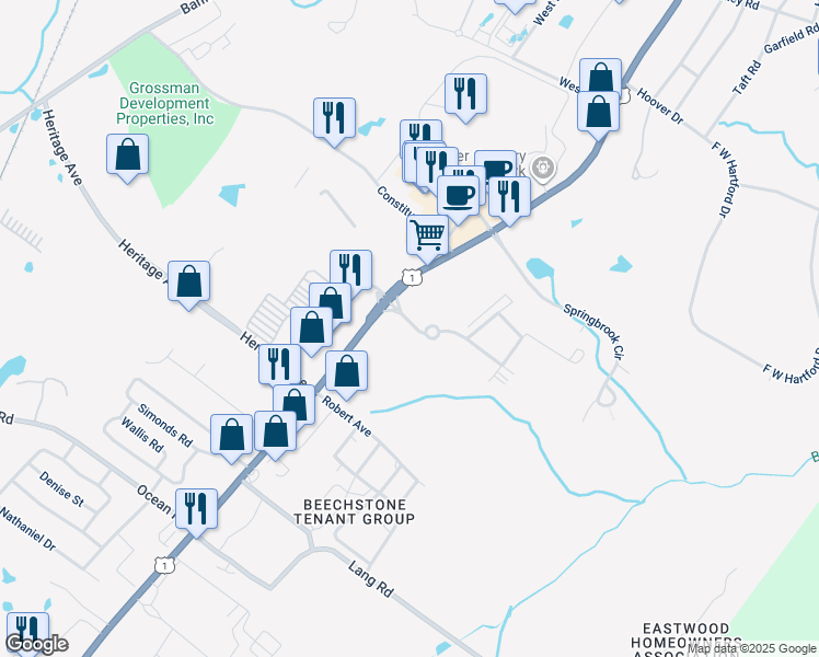 map of restaurants, bars, coffee shops, grocery stores, and more near 307 White Cedar Boulevard in Portsmouth