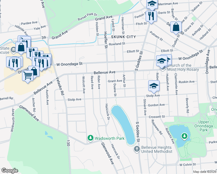 map of restaurants, bars, coffee shops, grocery stores, and more near 247 Markland Avenue in Syracuse