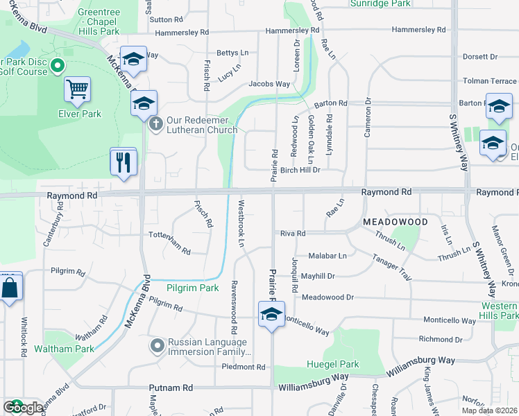 map of restaurants, bars, coffee shops, grocery stores, and more near 7 Westbrook Circle in Madison