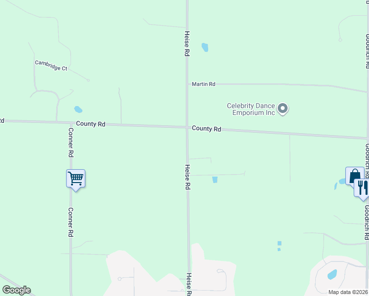 map of restaurants, bars, coffee shops, grocery stores, and more near 6730 Heise Road in Clarence Center