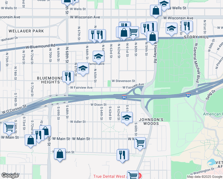 map of restaurants, bars, coffee shops, grocery stores, and more near 146 South 64th Street in Milwaukee